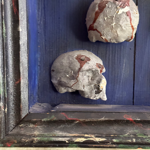 Antique Skull Reliquary Shadow Box Pair