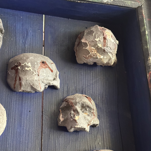 Antique Skull Reliquary Shadow Box Pair