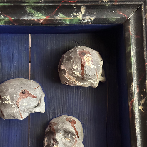 Antique Skull Reliquary Shadow Box Pair