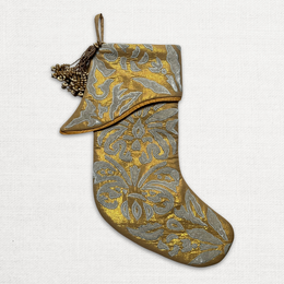 Monaco Embroidered Silk Velvet Holiday Stocking in Gold Lurex