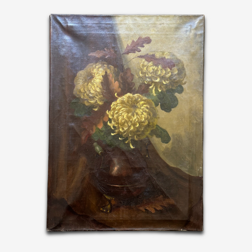 Early 20th Century Dutch Chrysanthemums Still Life Painting