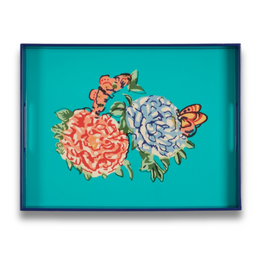 Rectangular Queen Flower Green Lacquered Tray