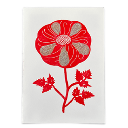 Block Printed Poppy Folded Card