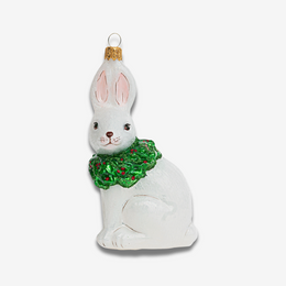 Rabbit with Christmas Wreath Ornament