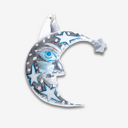 Silver Crescent Moon with Stars Ornament