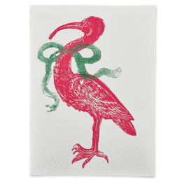 Block Printed Flamingo with Green Ribbon Folded Card