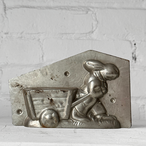 Antique Chocolate Rabbit with Wagon Tin Mold (#25)