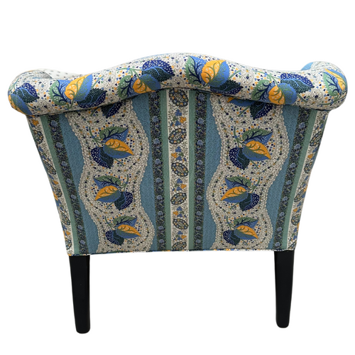 Custom Bog Chair in Décors Barbares Casse-noisette Blue Fabric