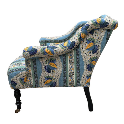 Custom Bog Chair in Décors Barbares Casse-noisette Blue Fabric