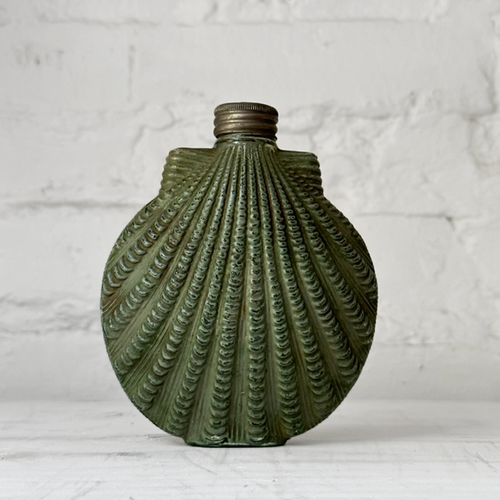 18th Century Green Shell Shaped Glass Flask