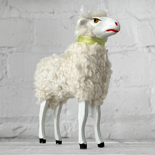 Large Nostalgic Sheep Figurine Candy Box with Green Ribbon