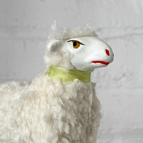 Large Nostalgic Sheep Figurine Candy Box with Green Ribbon
