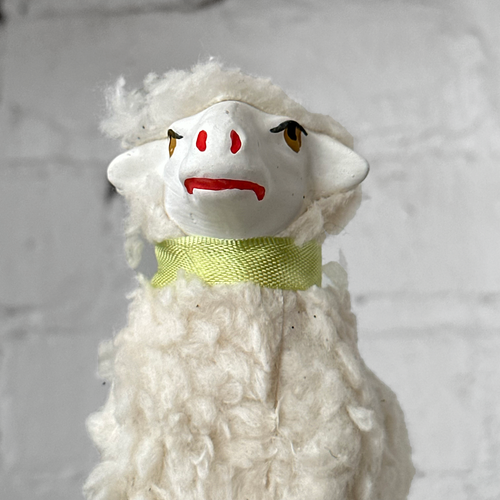 Large Nostalgic Sheep Figurine Candy Box with Green Ribbon