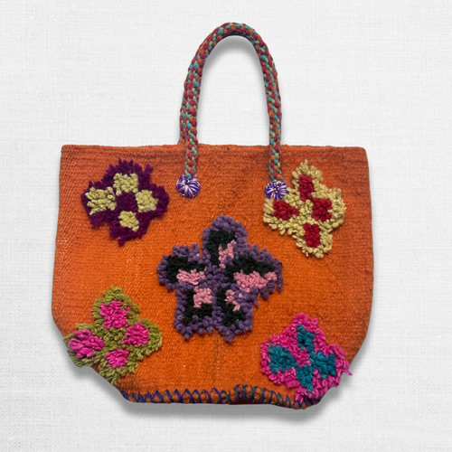 PO! Paris Nathalie Lete Small Tufted Petites Fleurs Tote Bag in Orange