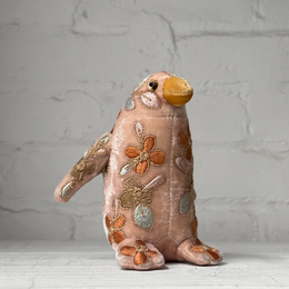 Sona Silk Velvet Embroidered Penguin in Rose Quartz