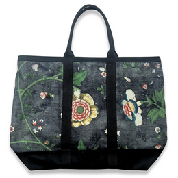 Custom John Derian x Pierre Frey "Le Paravent Chinois" Large Fabric Tote in Black