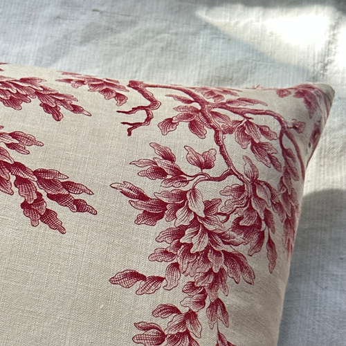 19th Century French Toile Pillow with Ticking Backing (#34)