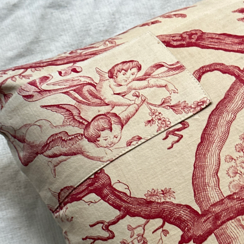 19th Century French Toile Pillow with Ticking Backing (#34)