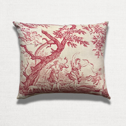 19th Century French Toile Pillow with Ticking Backing (#34)