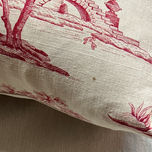 19th Century French Toile Pillow with Ticking Backing (#35)