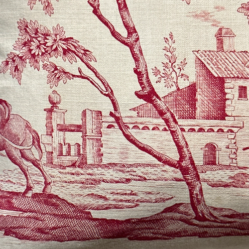 19th Century French Toile Pillow with Ticking Backing (#35)