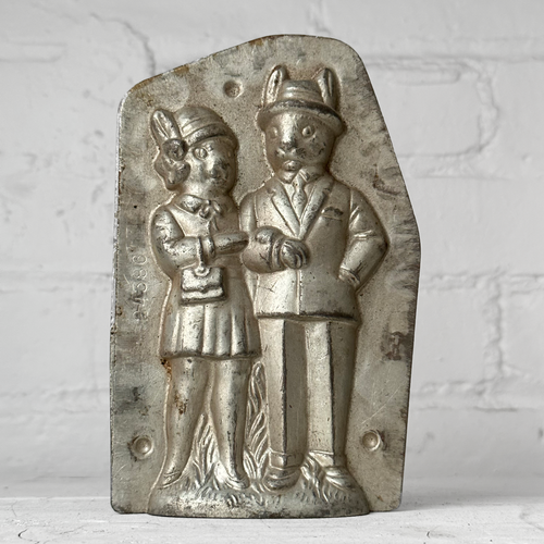 Antique Chocolate Mr. & Mrs. Rabbit Tin Mold (#36)