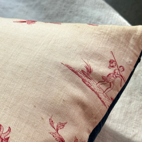 19th Century French Toile Pillow with Indigo Backing (#36)