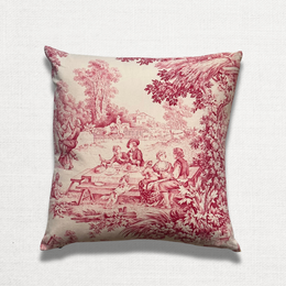 19th Century French Toile Pillow with Indigo Backing (#37)