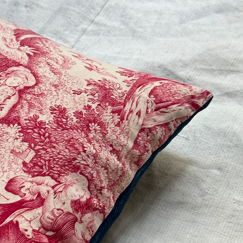 19th Century French Toile Pillow with Indigo Backing (#38)