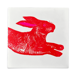 Block Printed Red Rabbit Folded Card