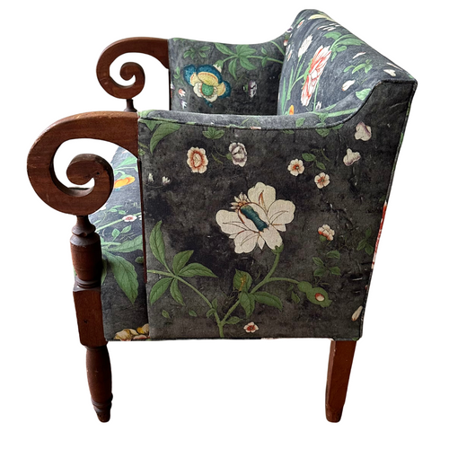 19th Century Empire Style Setée in John Derian for Pierre Frey "Le Paravent Chinois" in Irise Prairie Black Fabric