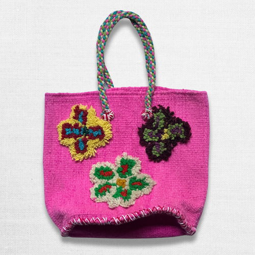 PO! Paris Nathalie Lete Small Tufted Petites Fleurs Tote Bag in Fuchsia