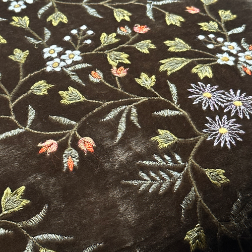 Sophia Small Flower Embroidered Silk Velvet Cushion in Light Brown