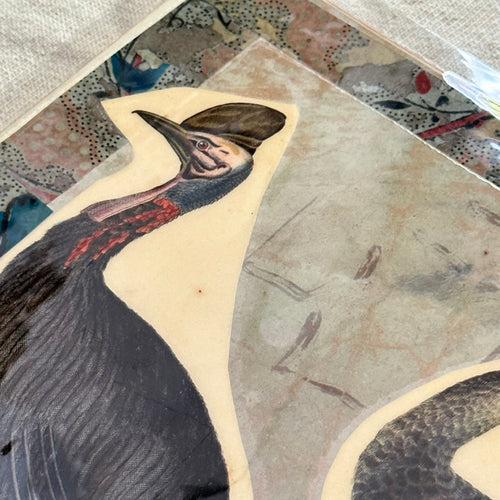 One of a Kind Collaged Bird Mat (#603)