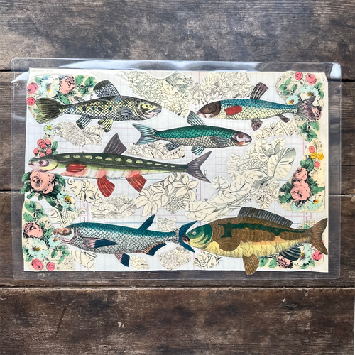 One of a Kind Collaged Fish Mat Pair (2-05 & 2-06)