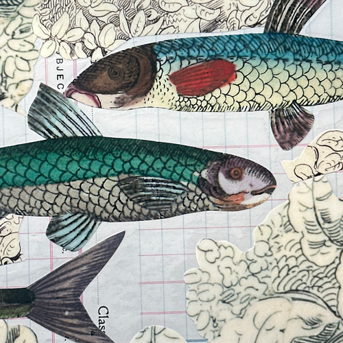 One of a Kind Collaged Fish Mat Pair (2-05 & 2-06)
