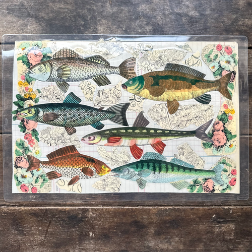 One of a Kind Collaged Fish Mat Pair (2-05 & 2-06)