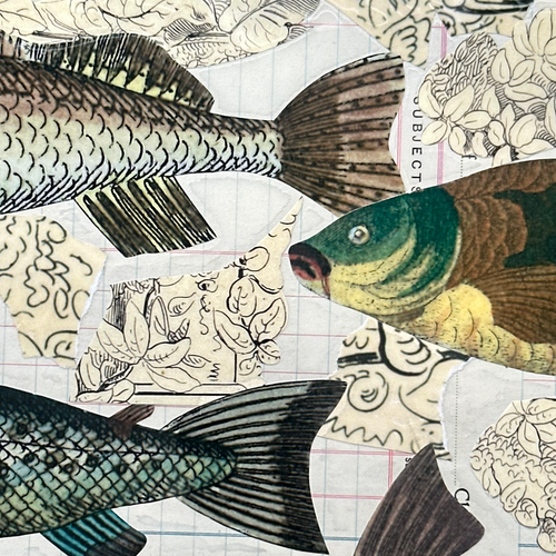 One of a Kind Collaged Fish Mat Pair (2-05 & 2-06)