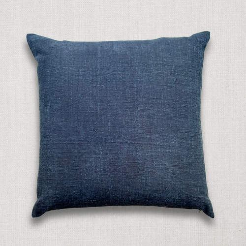 19th Century French Blue & White Ticking Pillow with Vintage African Linen Backing (#40)