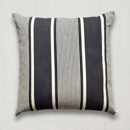 19th Century French Blue & White Ticking Pillow with Vintage African Linen Backing (#40)