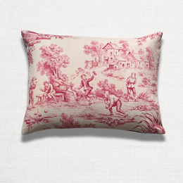 19th Century French Toile Pillow with Indigo Backing (#41)