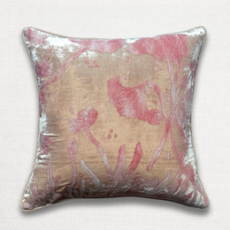 Waterlily Embroidered Silk Velvet Cushion in Rose Quartz