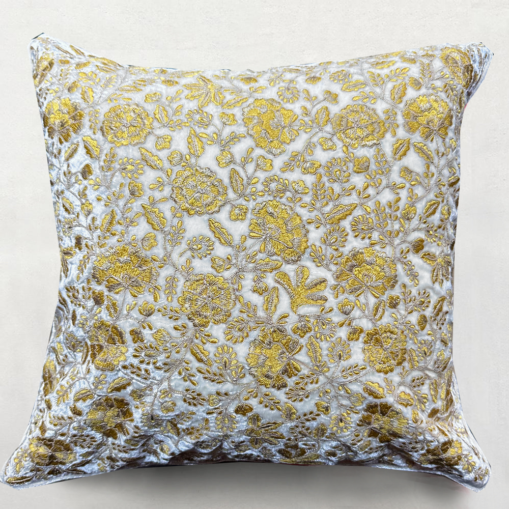 Anke Drechsel floral-embroidered velvet cushion - Yellow