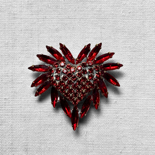 Bleeding Heart Glass Crystal Brooch