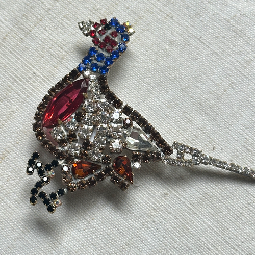 Bird Glass Crystal Brooch