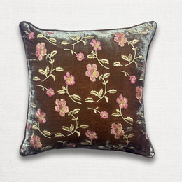 Sweet Dreams Embroidered Silk Velvet Cushion in Light Brown