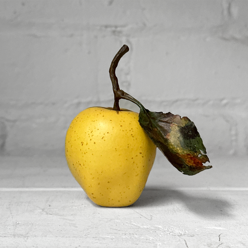 Porcelain Golden Delicious Windfall Apple with Leaf