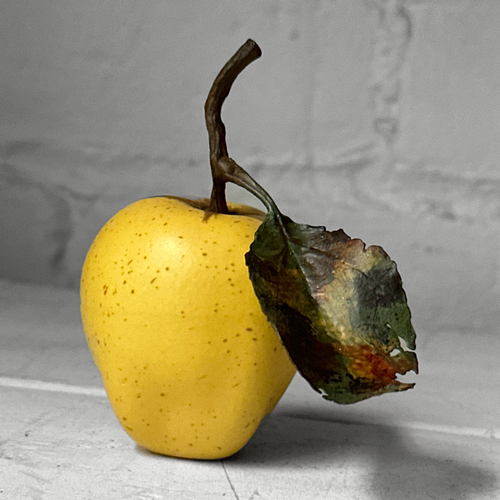 Porcelain Golden Delicious Windfall Apple with Leaf