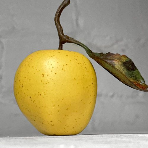 Porcelain Golden Delicious Windfall Apple with Leaf