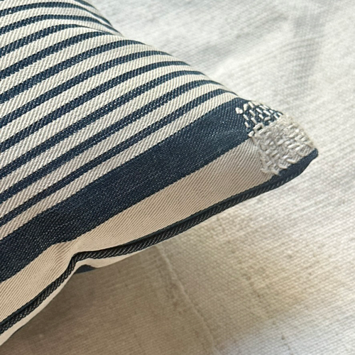 19th Century French Blue & White Ticking Pillow (#624)